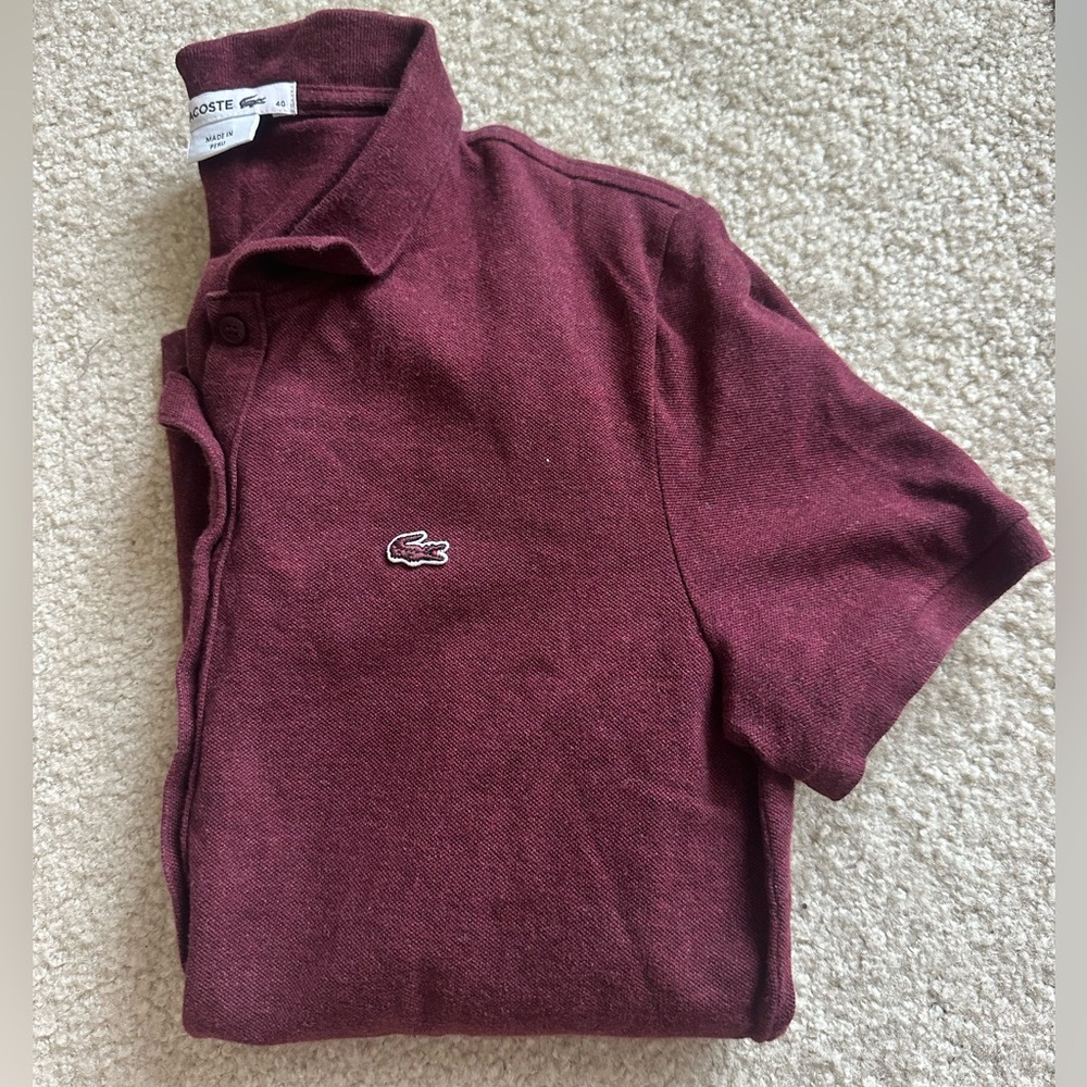 Lacoste Women’s Maroon Red Polo with Signature Crocodile Summery Beach Chic